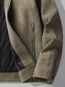 Men's Jacket With Vintage Tie-Dye Washed Effect, Fashionable And Stylish Leather Jacket - Army Green - View 6