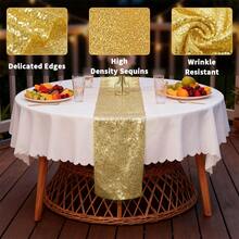 eluckya 1/6/12-Pack Gold Sequin Table Runner – Sparkling Sequined Fabric, Festive Christmas Table Runner, Suitable For Weddings, Parties, Catering Events, Christmas, Room Decor, Valentine's Day, Centerpiece Decorations, Satin Silk Texture Tablecloth, Festive Home And Dining Room Decorations, Available In Multiple Sizes. - Vàng - Xem 4