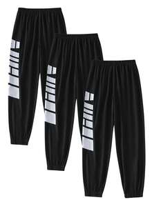 3 pièces/Paquet Pantalons de sport pour garçons adolescents, pantalons décontractés légers pour l'extérieur, la course, coupe slim pour garçons de 10 à 15 ans - Multicolore - Voir 2