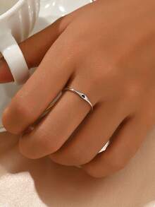 BALMORA 1 Piece Of Simple And Fashionable S925 Sterling Silver Black Dropper Heart Ring For Women's Daily Commuting Wear - Silver - View 4