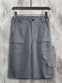 Pantalones cortos cargo grises para hombre, pantalones inferiores con múltiples bolsillos para exteriores - Gris Oscuro - Ver 4