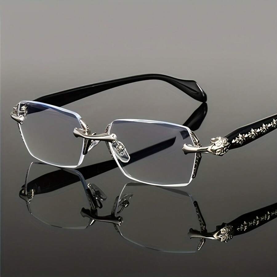 Gafas sin montura ultraligeras unisex - Diseño de corte de diamante vintage, gafas de ordenador clásicas unisex, marco de hierro duradero, gafas unisex - Plateado - Ver 1