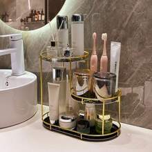 Multifunctional Iron Makeup Organizer Rack, Bathroom Countertop Storage Box, Cosmetic Display Shelf - Black - View 10