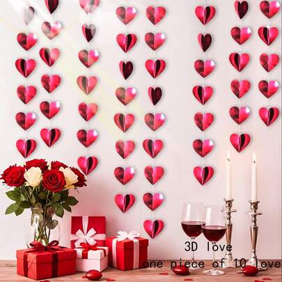Corona de papel 3D brillante con forma de corazón rojo - Guirnaldas, decoración colgante multicolor para fiestas festivas y chimeneas, adecuada para el Día de San Valentín, bodas, fiestas de cumpleaños, regalo romántico de San Valentín / regalo de aniversario