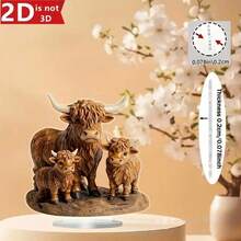 1 Peça Plana 2D, Decoração de Vaca das Terras Altas - Estilo Boêmio, Decoração de Mesa Acrílica, Adequada para Casa, Escritório ou Exibição em Cafés (23 cm x 23 cm), Decoração de Vaca Peluda, Decoração de Sala de Aula - Multicolorido - Visão 5