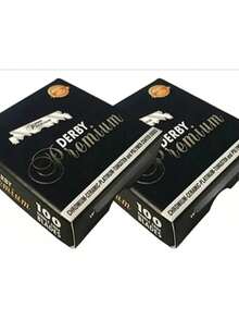 200 Lâmina Barbear Derby Premium 2 Caixas Cortadas Meia - Cinza - Visão 2