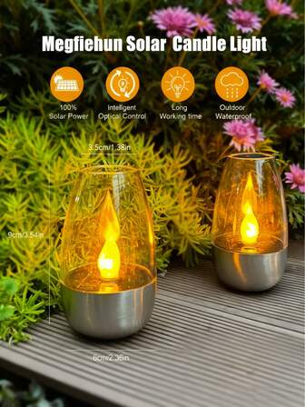 6个太阳能模拟蜡烛灯，户外防水不锈钢底座，氛围灯，智能光控，庭院花园桌面装饰夜灯
