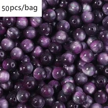 50pcs/Pack Dark Tone Iridescent Starry Sky Tie Dye Beads, 8mm Faux Tiger Eye Round Beads, DIY Bracelet Necklace Jewelry Making Dark Color Beads - Dark Starry Sky Beads - View 15