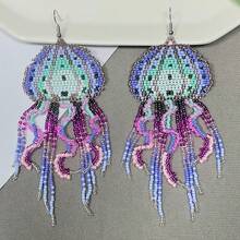 Jellyfish Beaded Earrings Bohemian Seed Bead Drop Earrings Fashion Women's Jewelry Handmade Glass Beads Light Luxury Beaded Accessories Ocean Animal Beaded Ear Hooks Suitable For Daily Beach Vacations Music Festival Earrings - Màu tím - Xem 9
