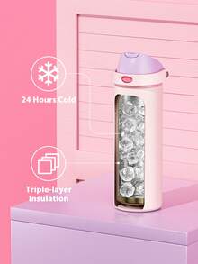 Meoky 24oz Vacuum Insulated Water Bottle with 2-in-1 Straw and Spout Lid, Insulated Cup, Keep Cold 24H, Leak-Proof, Fits in Car Cup Holder, Stainless Steel Tumbler for Sports, Travel, and School - 藕粉色 - 查看 2