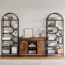 Estantería arqueada de 6 niveles de 82.5 pulgadas de alto, estante de almacenamiento geométrico abierto, estante único para libros, marco de metal - Gris - Ver 9