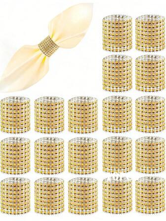 10/30/50 piezas Anillos de servilleta de rhinestone brillante, anillos de servilleta de diamante brillante dorado y plateado, acentos decorativos elegantes adecuados para aniversario, cumpleaños, San Valentín, decoración de habitación, decoración de mesa de comedor, fiestas, bodas y eventos formales para agregar glamour a cualquier ocasión especial
