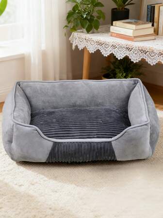 1pc Winter Pet Fleece Square Nest, Grey Cuddly Fleece Patchwork, Pet Warm Nest, Thickened Rectangular Nest For Dogs Cats, Cat Suckling Nest, Machine Washable, Comfortable And Durable Pet Bed
