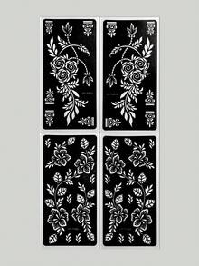 4张花卉图案海娜纹身贴纸，适用于手脚，彩色绘画临时纹身模板，闪光绘画镂空贴纸，用于人体彩绘曼海蒂图案 - 黑色 - 查看 10