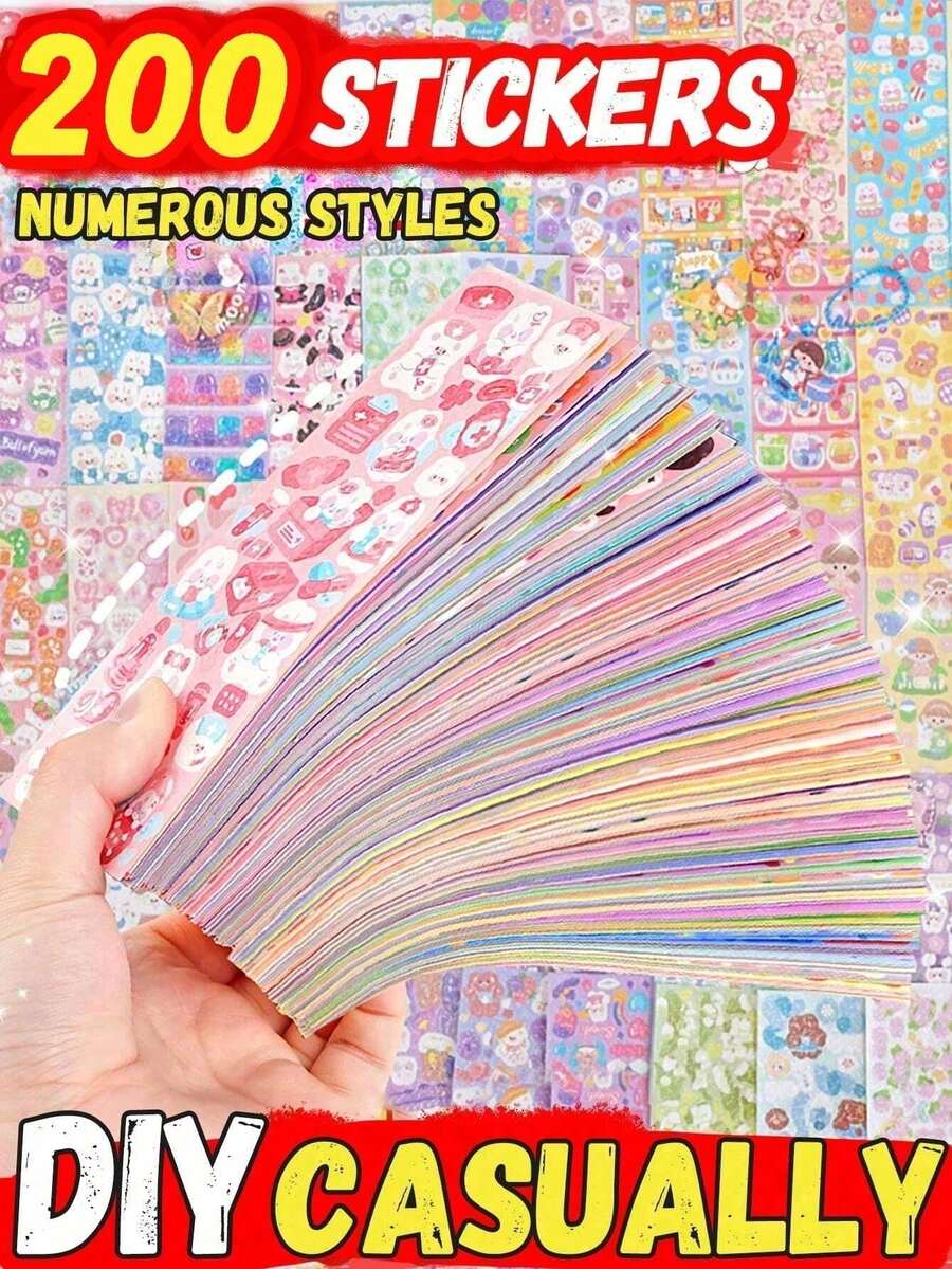 Cute Cartoon Laser Stickers (Random Sticker Patterns), GOO Card Stickers, Party DIY Stickers, With Built-In Cutting Lines That Do Not Require Cutting, Cute Cartoon Themed Stickers