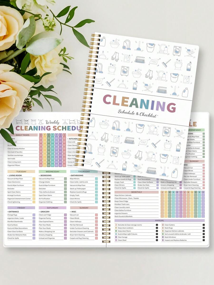 A5 ADHD Cleaning Planner Notebook - Weekly/Monthly Cleaning Schedule And Checklist, Suitable For Home Organization, Back To School Supplies, And Office Supplies