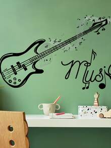 1pc Music Guitar Wall Sticker - Self-Adhesive Vinyl Decal With Musical Notes, Ideal For Living Room, Bedroom, Study Background Decor, Reusable & Easy To Install, Music Room Decor