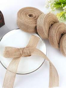 2卷天然黄麻粗麻布丝带，DIY工艺铁丝边，适用于圣诞树、礼品包装、婚礼、活动、派对、家居装饰蝴蝶结、工艺品、花环、节日装饰、礼品包装，每卷长393.7英寸，宽0.39英寸（天然色） - 彩色 - 查看 5