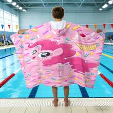 1pc Polyester Cotton Absorbent Hooded Beach Towel, My Little Pony Unicorn Cartoon Print Thick Wearable Surf Poncho, Beach Essential, Quick Dry Towel, Microfiber Towel - Red and White - View 6