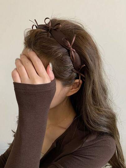 1条棕色细丝带蝴蝶结发箍，优雅法式发饰，发带，发箍头饰，美发家居饰品