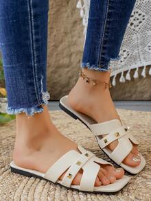 Women's Summer New Casual Flat Slippers, Fashion Comfortable Outdoor Versatile Trending Sandals - White - View 4