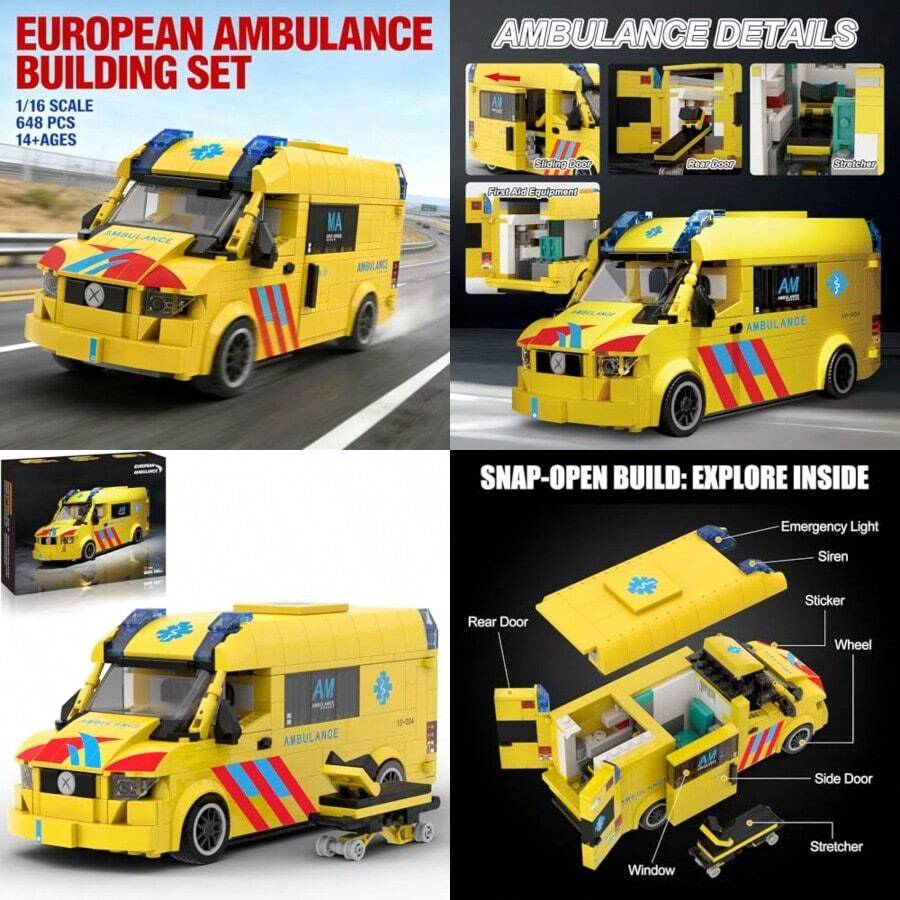 Emergency Ambulance Building Block Set International Rescue Vehicle Model Kit Removable Roof And Functional Doors Display Collectible City Truck Compatible With  Ambulance Set 618 PCSNot Only Can It Bring Enjoyment, But It Also Has Educational Value. - Multicolor - View 1