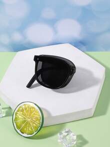 1 Juego de Gafas de sol de estilo callejero plegables con marco cuadrado y lentes protectoras UV, de estilo audaz y cool, para niños en salidas y vacaciones de verano - Multicolor - Ver 6