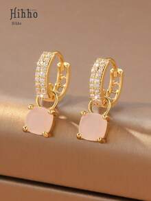 Hihho Cubic Zirconia Decor Earrings - Yellow Gold - View 15