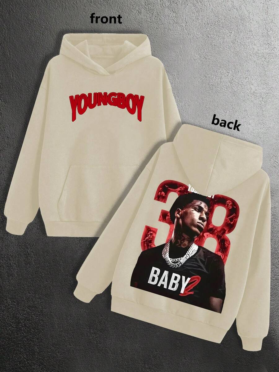 Men's 250g Streetwear Hoodie YoungBoy Never Broke Again Red 38 BABY2 Graphic Hoodie, Tour Concert Fan Apparel, Loose-Fit Autumn Winter Hoodie Pullover With Pocket - 杏色 - 查看 1
