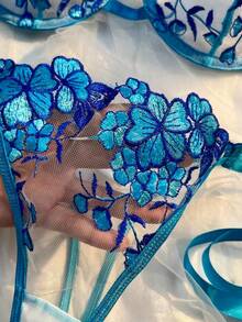 Shipping From The USA Sky Blue Embroidered Strap Women's Underwear Set - Màu xanh lam - Xem 6