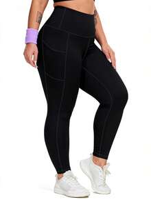 Plus Size Women's Thermal Thermal Lined High Waist Sports Leggings, Soft & Comfortable For Casual, Outdoor, Cycling, Yoga, Suitable For Autumn/Winter - Black - View 7