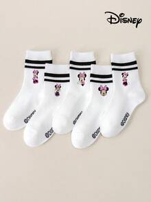 Disney 1/5 Pairs Kids White Invisible Socks With Parallel Stripe Pattern, Cute Cartoon Design, Fashionable Casual Breathable Socks For Students Boys And Girls - Multicolor - View 6