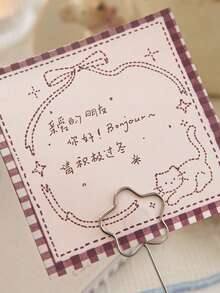 1 Set White Kraft Paper Memo Pad, Fabric Handmade Studio, Cute Mini Embroidered Fabric Stickers For Scrapbooking & Note Taking - Multicolor - View 5