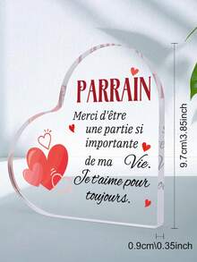 1pc French Acrylic Desktop Decorative Ornament Sign, Thank You Parrain Text & Warm Element Design Decoration, Daily/Holiday/Birthday Ideal Gift To Parrain, Home, Desktop, Bedside Table, Study Room Decoration - Multicolor - View 3