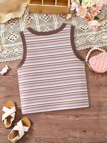 Cute Striped Crew Neck Tank Top, Minimalist And Fashionable, Suitable For Casual Everyday Wear In Spring And Summer - Pink - View 4