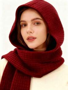 1pc Women's Fashion Solid Color Black/Beige/Khaki/Brown Knitted Pattern Warm Hooded Scarf, Suitable For Dates, Outings, Daily Wear, Christmas, Valentine's Day And Other Occasions