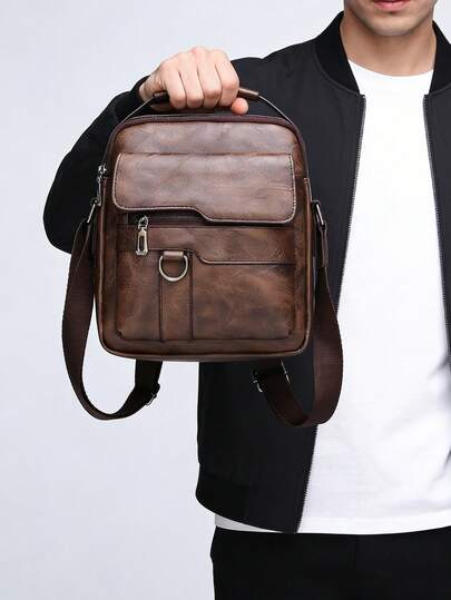Men's Solid Color Lightweight Versatile Sling Bag, Business Casual Shoulder Bag Suitable For Daily Commute