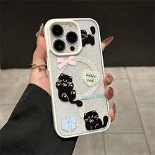 Cute Cartoon Cat Double Phone Case, for  16 15 14 12 13 11 17 Pro Max 17 AIR XS MAX X Phone Back Cover - Blanco - Ver 4
