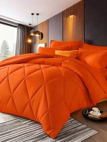 KTABEDDING 2/3PCS Minimalist Luxurious Diamond Grid Large Size Comforter Soft Microfiber Breathable Easy Care For All Seasons Bedding Set With Down Altemative Comforter And Pillowcases Large Size Bedroom Decor And Accessories Many Colors Available - 橘色 - 查看 7