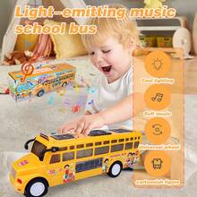 黄色校车玩具，带闪光灯和音效，万向轮功能，互动音乐灯光玩具，适合3-6岁男孩女孩的巴士玩具礼物