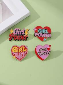 1/4件装 女孩力量爱心字母系列，合金油滴徽章服装配饰，趣味徽章，胸针，帽针，背包徽章，包包挂饰 - 彩色 - 查看 6