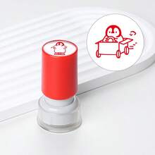 1枚红色感光印章，可填充墨水，可爱卡通企鹅图案，适用于笔记、DIY日记、信封、贺卡、礼品等。