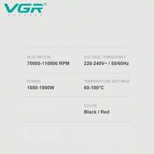 VGR 专业无刷直流电机吹风机，转速 110000 转/分钟，温度可调，适用于美发沙龙和家庭使用，V-401 系列