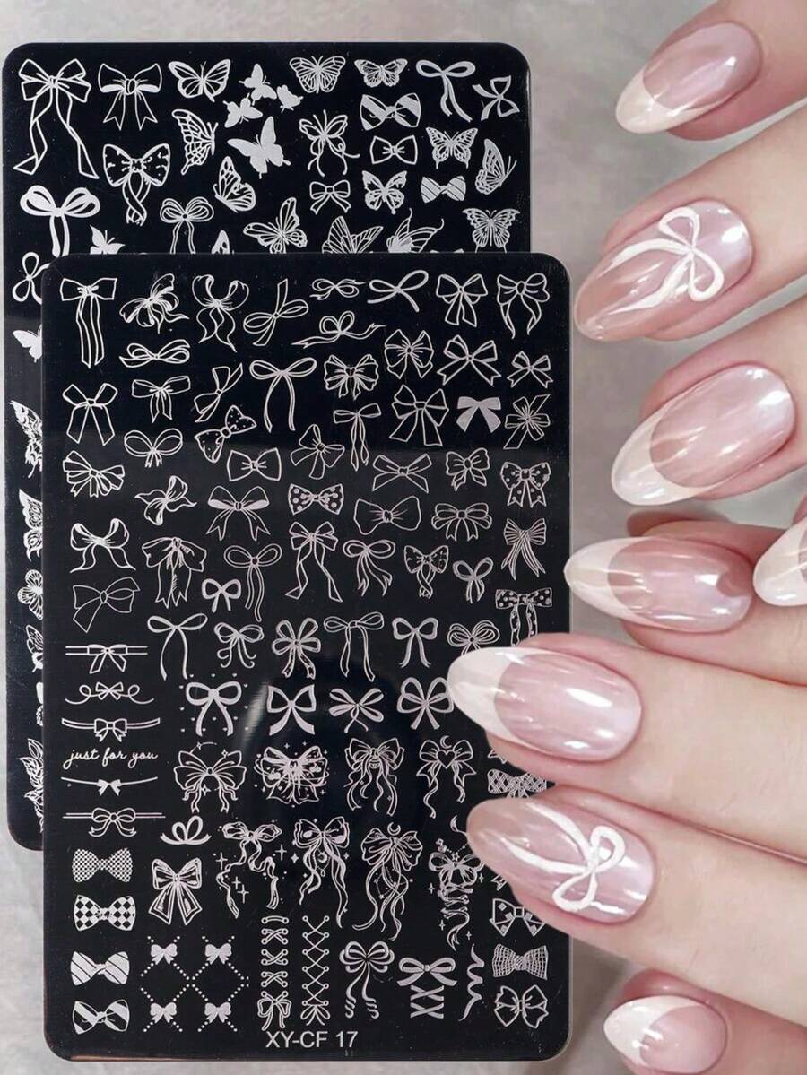 Cute Bow Pattern Nail Art Templates, Rose, Butterfly, And Leaf Nail Art Templates, Heart, Star, Moon, Lace, And Floral Print Nail Art Templates, Transfer Molds, Nail Art Tools, Nail Art Templates With Lace Bow And Ribbon Patterns, Used For Printing Patterns And Artistic Designs On Nails, Floral Garden Petal Nail Art Templates. - Multicolor - View 1