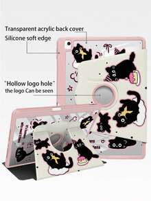 1个卡通猫图案旋转亚克力平面保护壳，适用于 10/9/11（2025款）、Pro 11（2025款），支持自动唤醒/睡眠，多角度支架带笔槽，办公、学习和娱乐必备（注意：非磁性保护壳） - 粉色 - 查看 3