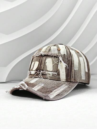 1顶复古水洗做旧棒球帽，男女通用时尚街头风后扣帽，防晒，涤纶材质