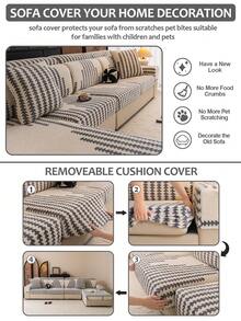 1 Pc New Autumn And Winter Thick Comfortable Cotton Velvet Sofa Hat Season Plush Cushion Cover Anti Slip Elastic Sofa Cover Cloth,Living Room 1/2/3/4 Seat Sofa Cover - Grey - View 6