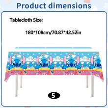 1pc Authorized Disney Cute Stitch Themed Party Tablecloth, Boys Girls Birthday Party Disposable Tableware Set Decorations, Pink & Blue, Stitch Pattern Disposable Tablecloth, Party Decorations, Baby Shower Cake Table Decor