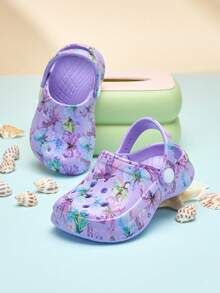 儿童印花套脚凉鞋，防滑EVA材质，休闲时尚，舒适柔软厚底沙滩鞋，镂空拖鞋 - 紫色 - 查看 3