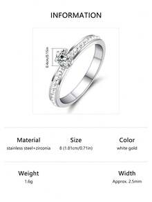 1 pieza Anillo de acero inoxidable con circonita cúbica elegante y brillante, estilo minimalista moderno al estilo INS, adecuado para combinar con el uso diario, fiestas, accesorios casuales, regalo de joyería de alta calidad para ocasiones festivas - estilo redondo - Ver 20